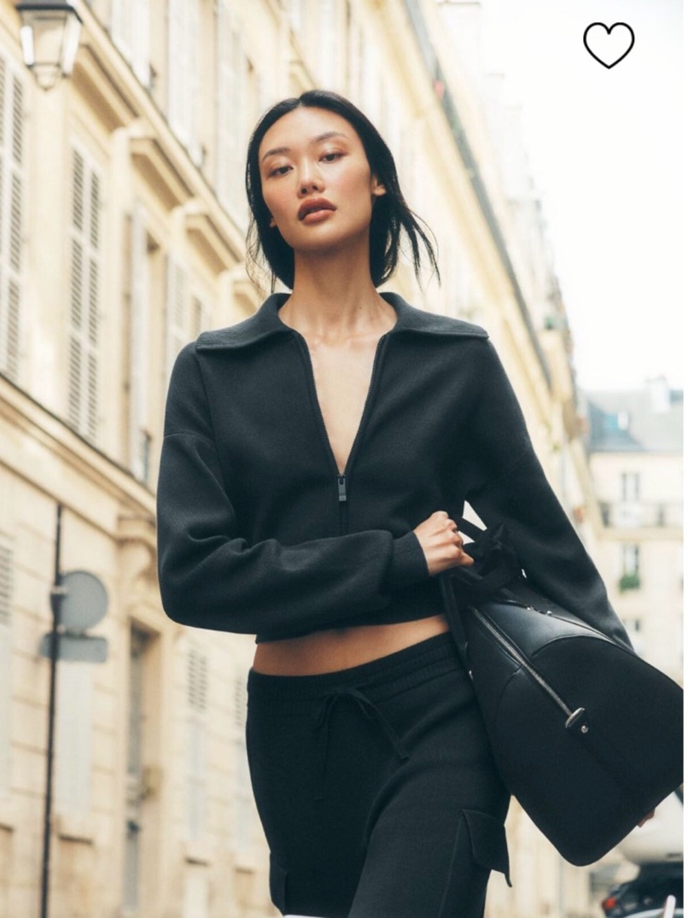 Alo Black Scholar Knit Cropped Full Zip Jacket and Pant set